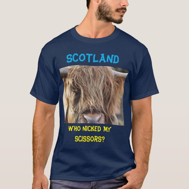 T-shirt Ecosse Drôle Vache à cheveux longs (Devant)