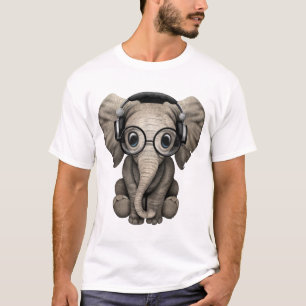 T-shirt Écouteurs de port et verre du DJ d'éléphant mig
