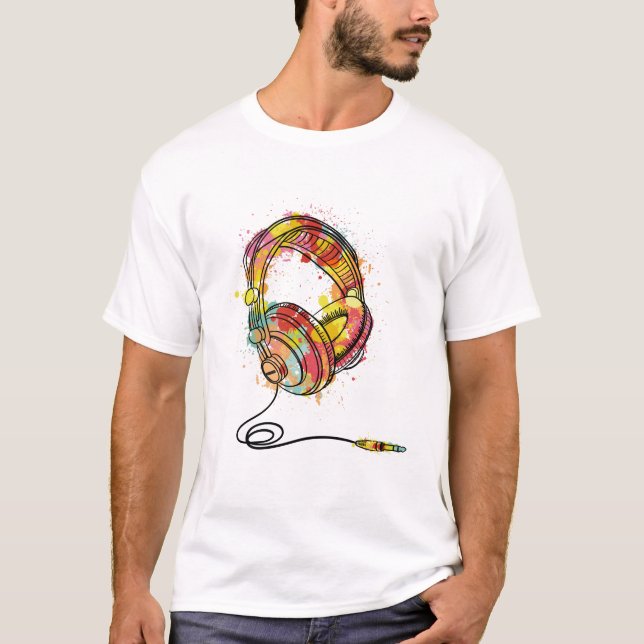 T-shirt Écouteurs d'éclaboussure de couleur (Devant)