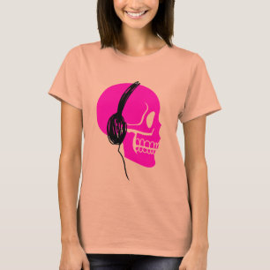 T-shirt Écouteurs roses de crâne