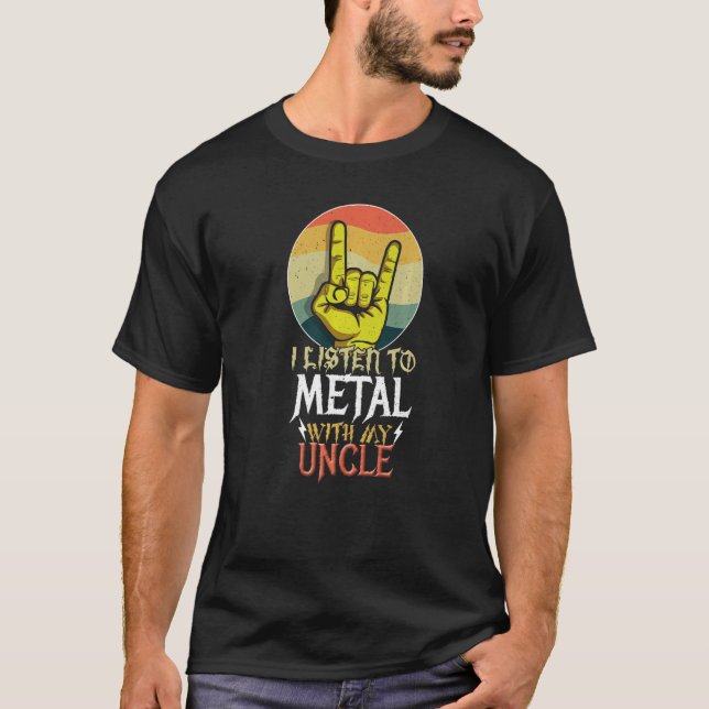 T-shirt Écoutez Métal Avec Uncle Rock Music Lover Rocker M (Devant)