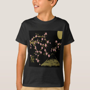T-shirt Écran Japonais Rose Sakura Or Noir