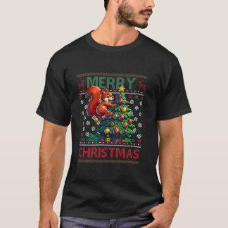 T-shirt Écran moche Noël Flammes de neige Light Santa Hat