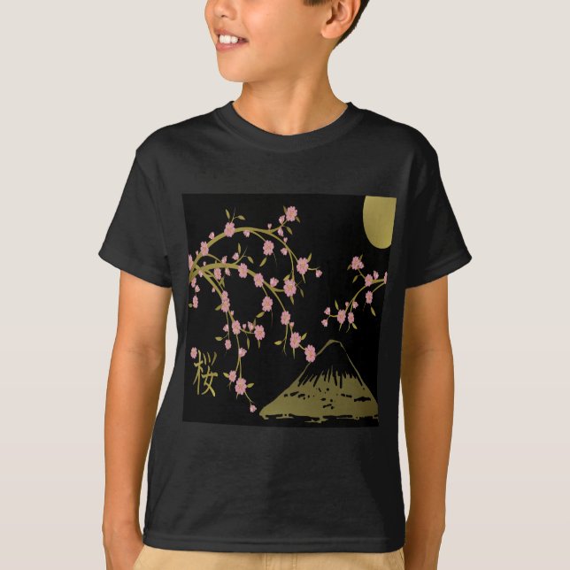 T-shirt Écran noir rose Sakura or noir (Devant)