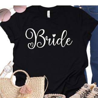 T-shirt Écriture de mariée à cœur noir Enterrement de vi