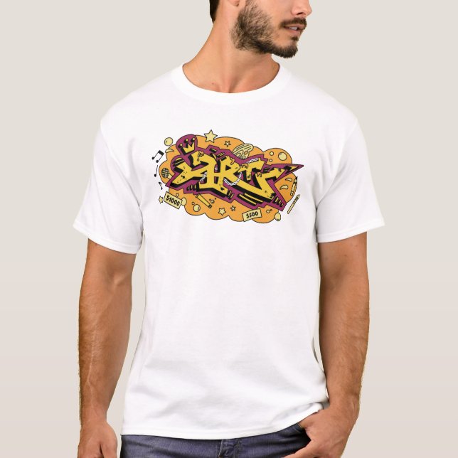 T-shirt Écriture manuscrite graffiti jaune et orange urbai (Devant)