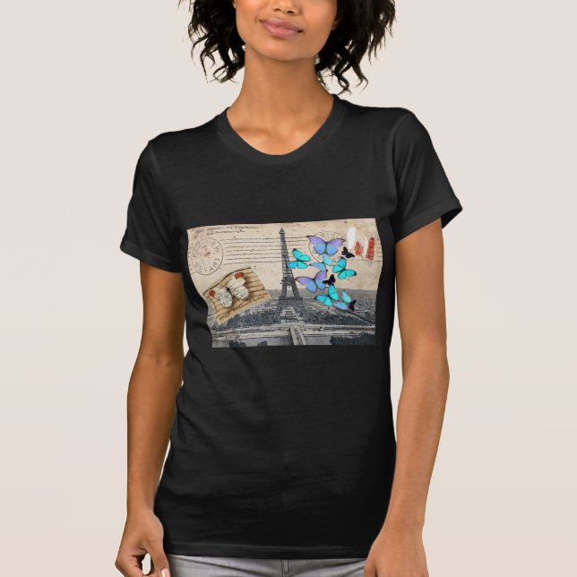 T-shirt écritures postmark papillon Paris Effiel Tower (Devant)