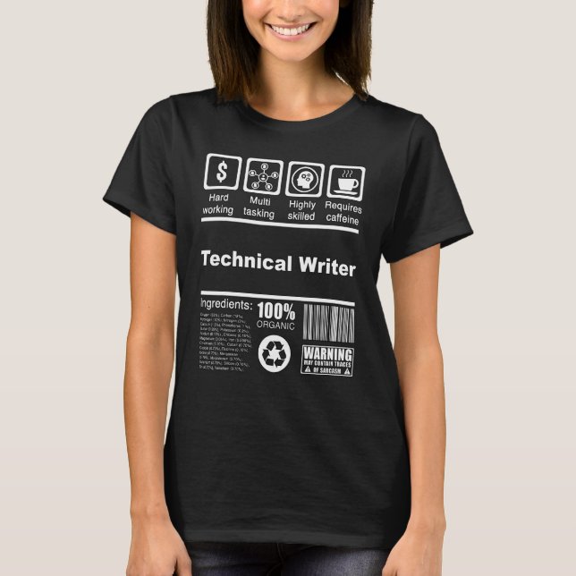 T-shirt Écrivain Technique Faits Nutritionnels Pour Écriva (Devant)
