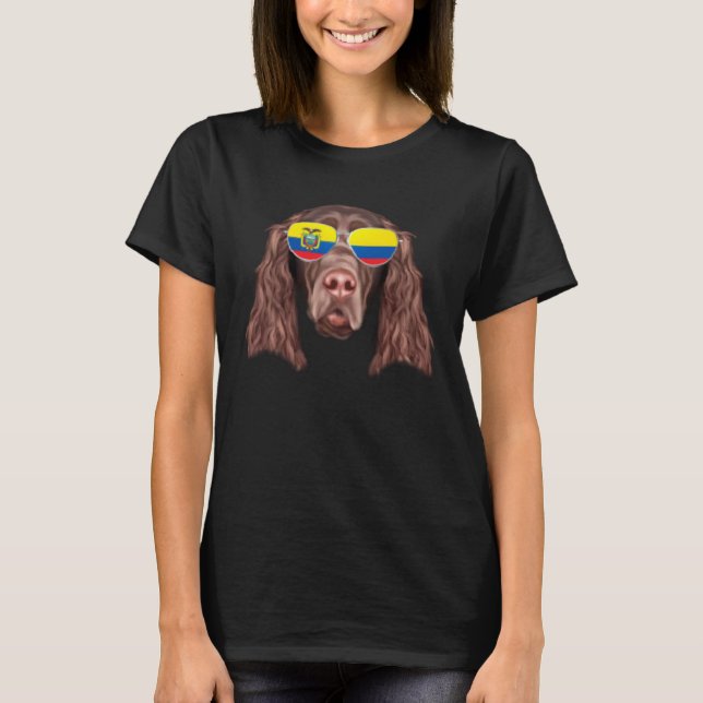 T-shirt Ecuadorian Flag Field Spaniel Dog Ecuador Pocket (Devant)