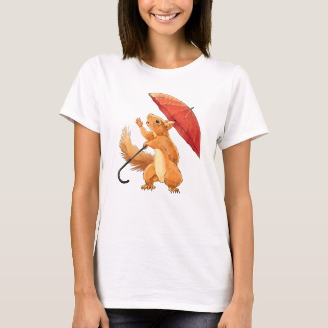 T-shirt Écureuil adorable avec parapluie (Devant)
