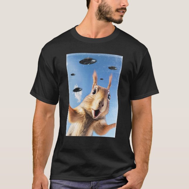T-shirt Écureuil Alien UFO Selfie (Devant)