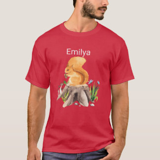 T-shirt Écureuil animal de forêt avec le nom Emilya vintag