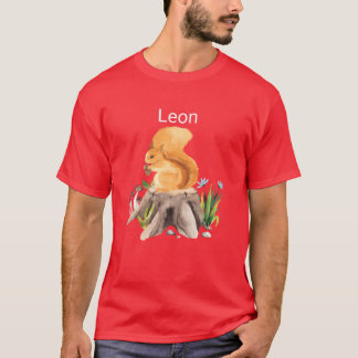 T-shirt Écureuil animal de forêt avec le nom Leon rétro