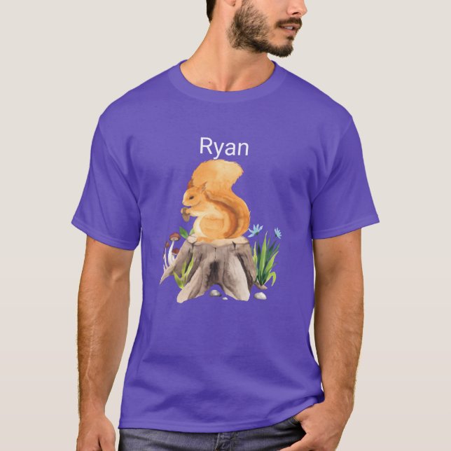 T-shirt Écureuil animal de forêt avec le nom Ryan fille (Devant)