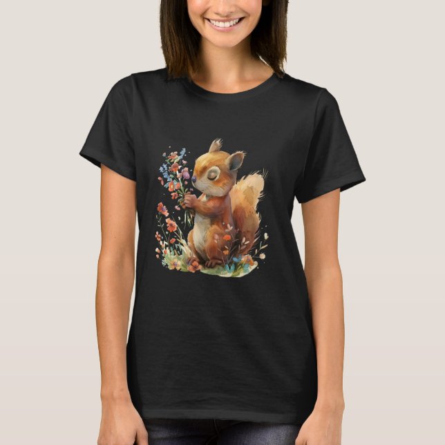 T-shirt écureuil avec des fleurs mignonette écureuils de c (Devant)