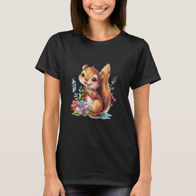 T-shirt écureuil avec des fleurs mignonette écureuils de c (Devant)