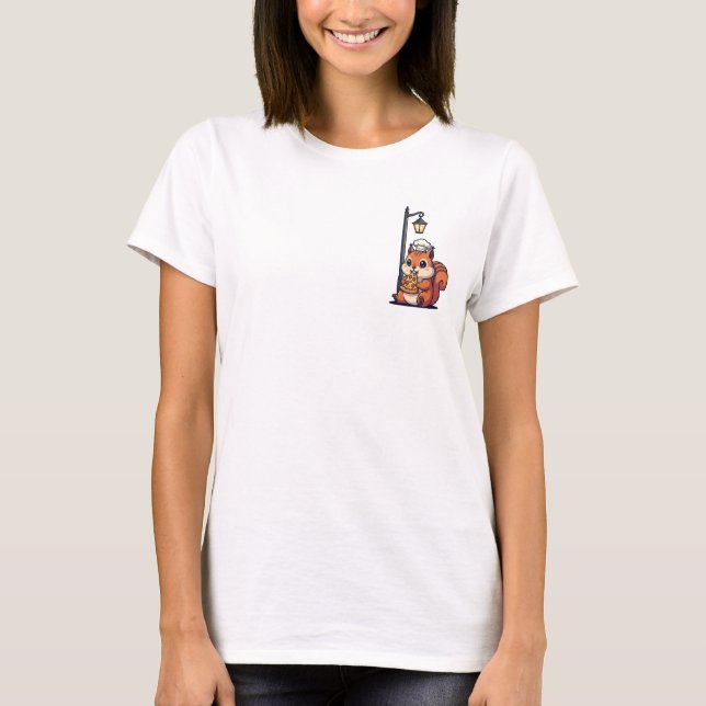T-shirt Écureuil de dessin animé mignon chef mangeant une  (Devant)