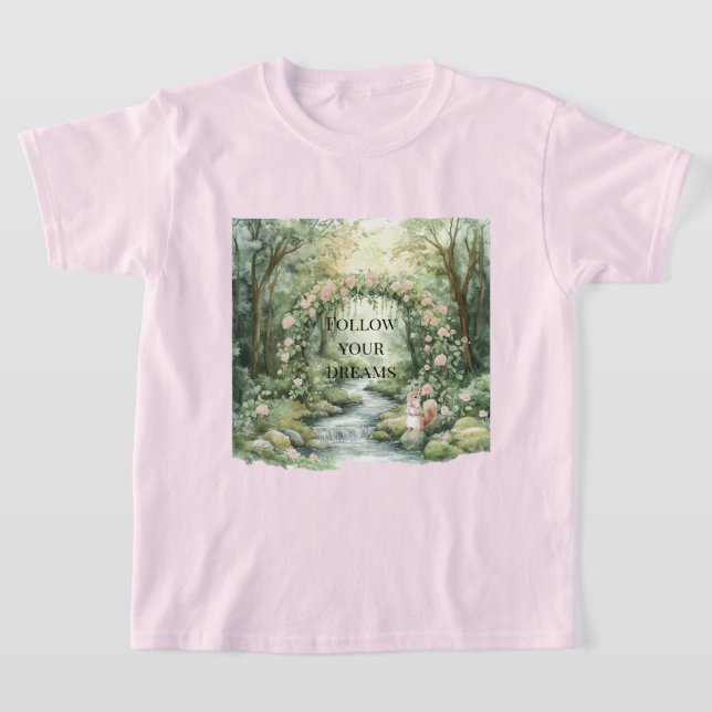 T-shirt Écureuil de la forêt florale rose (Poser)