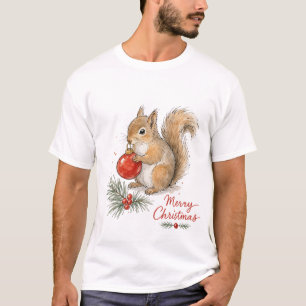 T-shirt Écureuil de Noël avec Ornement Rouge