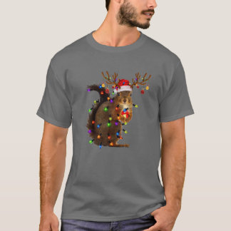 T-shirt Écureuil de Noël Lumière Arbre Drôle Amoureux des 