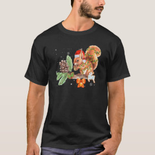 T-shirt Écureuil de Noël Lumières Décorations Santa Hat X