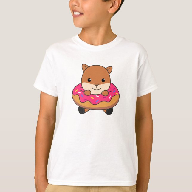 T-shirt Écureuil Doux Animaux Drôle En Rose De Donut (Devant)