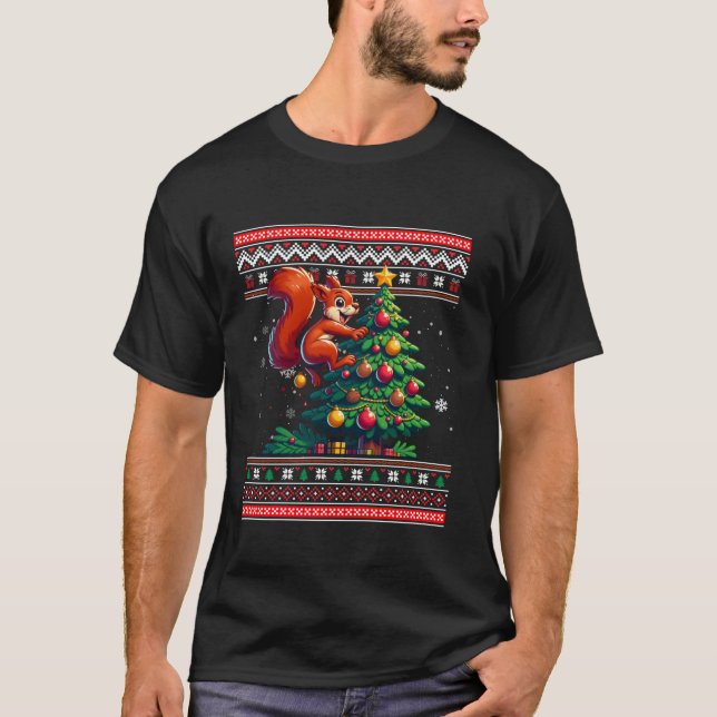 T-shirt Écureuil drôle arbre de Noël moche Santa Hat Snowf (Devant)