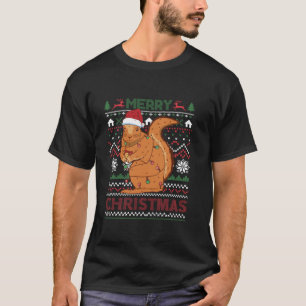 T-shirt Écureuil Épouse Épouse Noël Lumière Santa Chapeau 