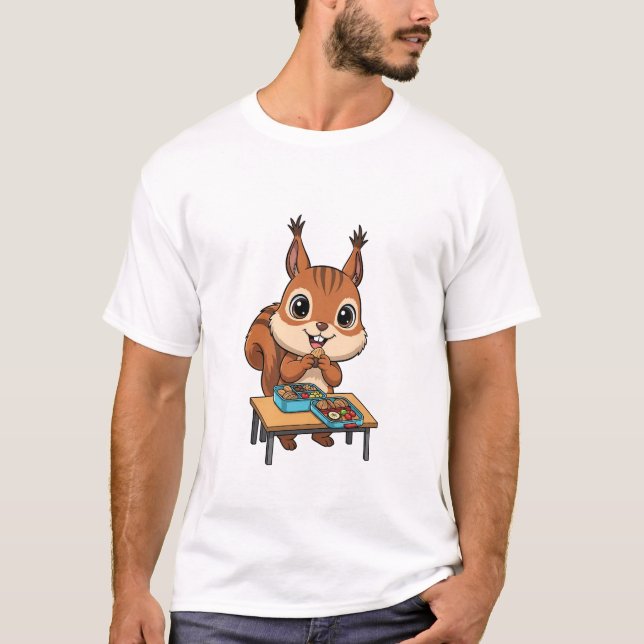 T-shirt Écureuil heureux et mignon mangeant son déjeuner d (Devant)