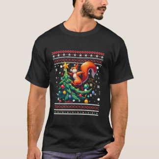 T-shirt Écureuil laid Noël drôle Santa Hat Tree Snowf