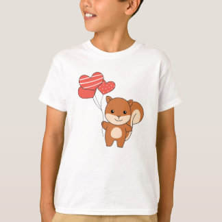 T-shirt Écureuil mignon Animaux Coeurs Ballons Saint Valen