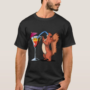 T-shirt Écureuil Mignon Buvant un Cocktail Soirée Drôle