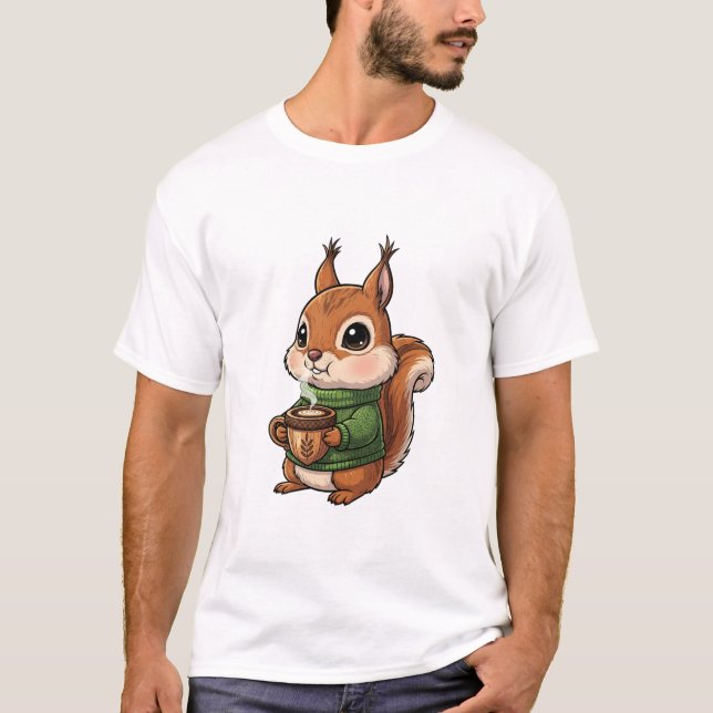 T-shirt Écureuil Mignon et Douillet Vêtu d'un Pull Vert Tr (Devant)