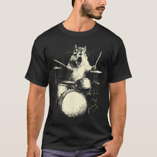 T-shirt Écureuil Mignon Jouant de la Batterie Musique Drôl