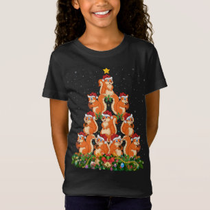 T-Shirt Écureuil Noël Arbre Cadeau de Noël Chapeau Noël Éc