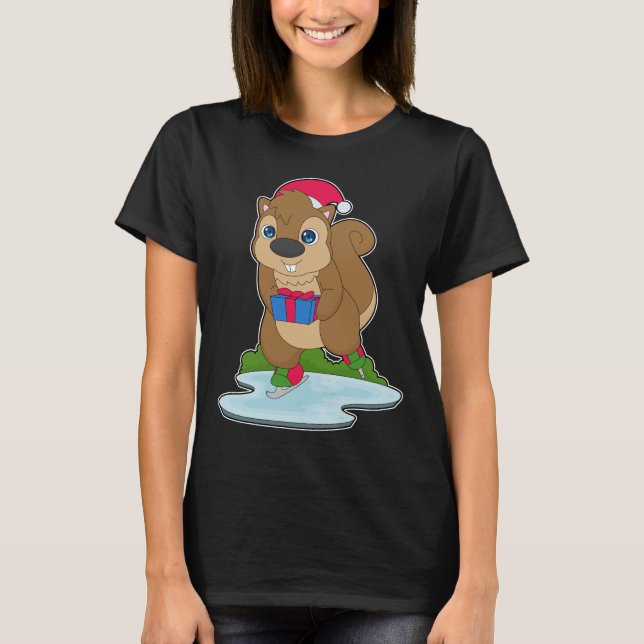 T-shirt Écureuil Noël Patinage (Devant)
