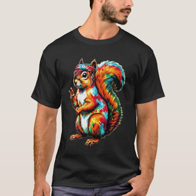 T-shirt Écureuil psychédélique Faune Animal Peace Fluff G (Devant)