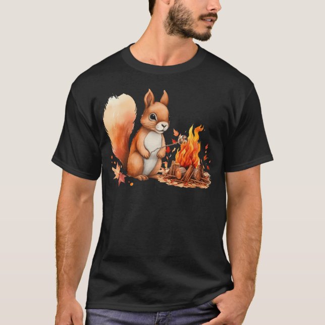 T-shirt Écureuil Rôtissant un Chamallow Feu de Camp Campin (Devant)