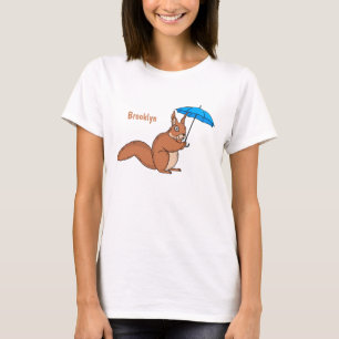 T-shirt Écureuil rouge mignon avec dessin animé parapluie