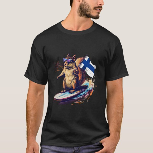 T-shirt Écureuil surfeur drapeau Finlande Fierté finnoise  (Devant)