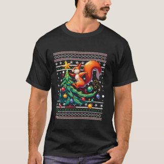 T-shirt Écureuil Vilain sapin de Noël Santa Hat Light Neig