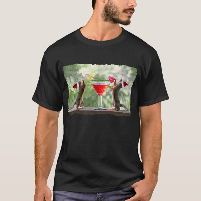 T-shirt Écureuils de Père Noël buvant un cocktail (Devant)