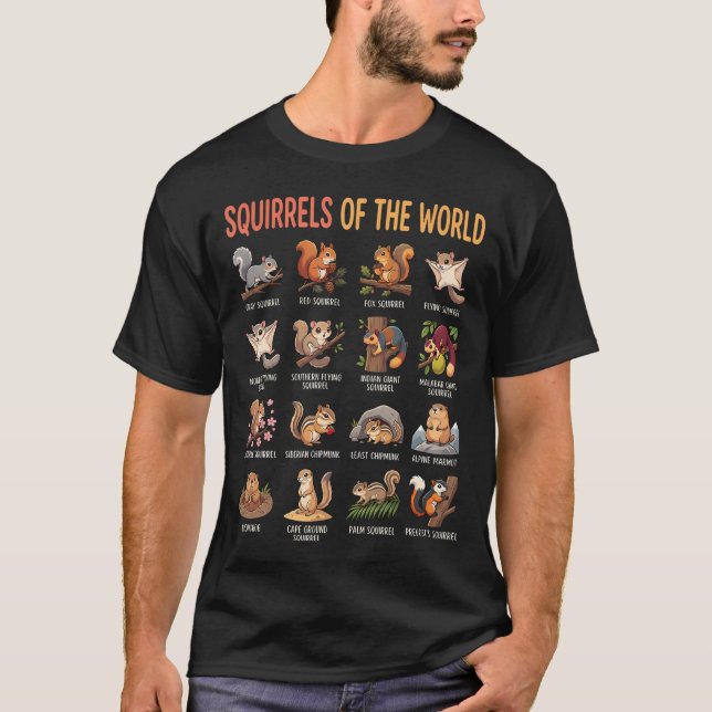 T-shirt Écureuils du monde Graphique des espèces éducatif (Devant)