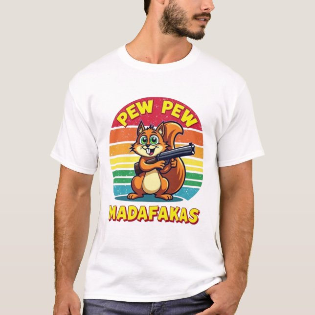 T-shirt Écureuils en mode action : PEW PEW ! (Devant)