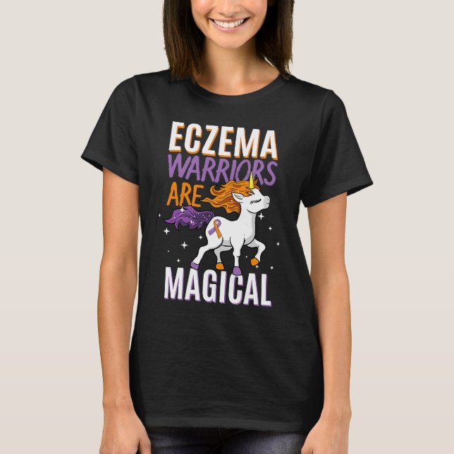 T-shirt Eczema Guerrier Magique Unicorne violet et orange  (Devant)