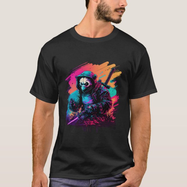 T-shirt Ed Panda Ninja Steampunk Synthwave (Devant)