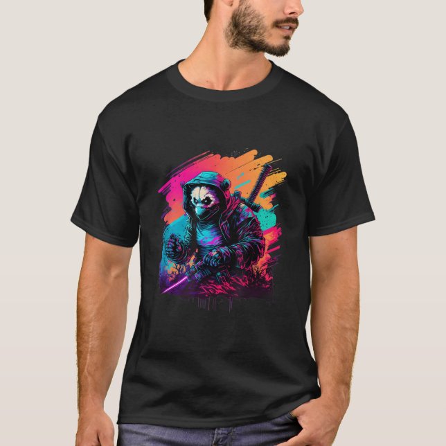 T-shirt Ed Panda Ninja Steampunk Synthwave (Devant)