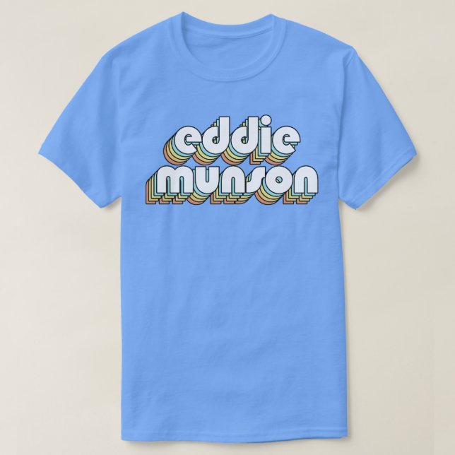 T-shirt Eddie Munson Retro Rainbow Typographie style défra (Design devant)
