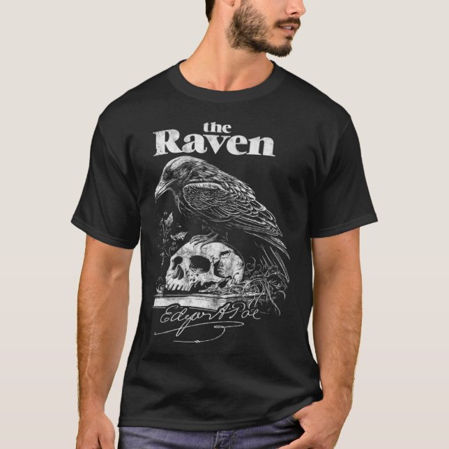 T-shirt Edgar Allan Poe The Raven Nevermore Distressed Ret (Devant)