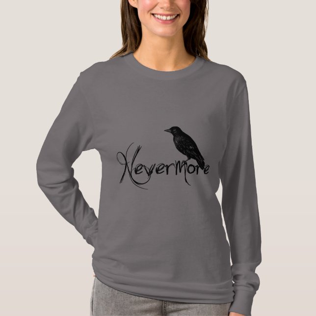 T-shirt Edgar Allen Poe Raven plus jamais Halloween (Devant)